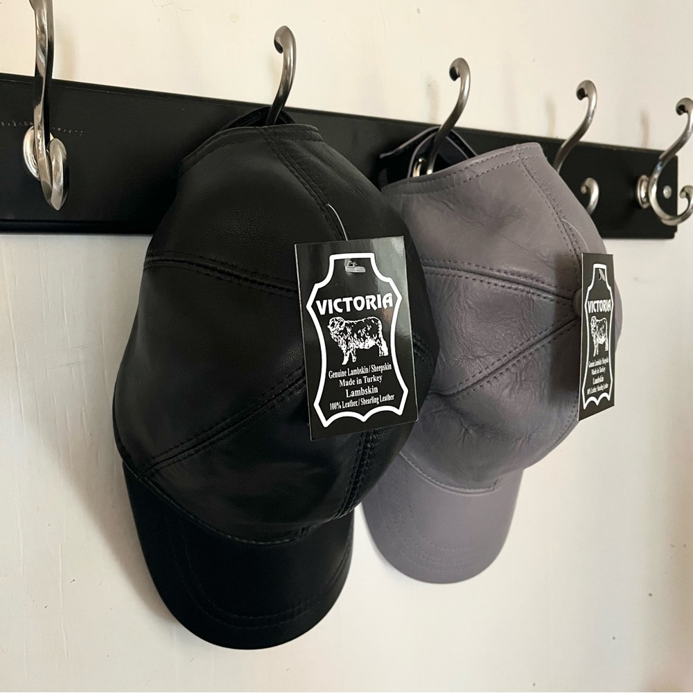 Genuine Sheepskin Leather Hat – Black – Fleece Lined Winter Cap (Unisex)